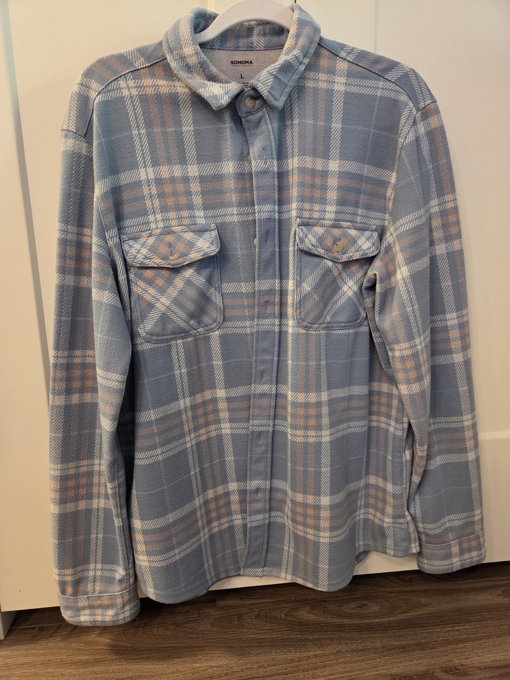 Sonoma Light Blue Plaid Button-Front Shirt Jacket